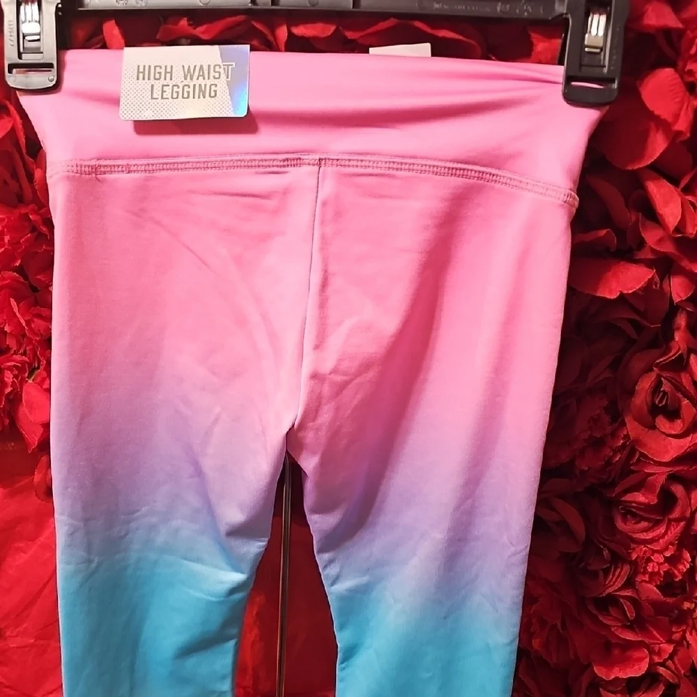 Justice NWT High Waist Gradient Active Leggings - Pink and Blue Size 6